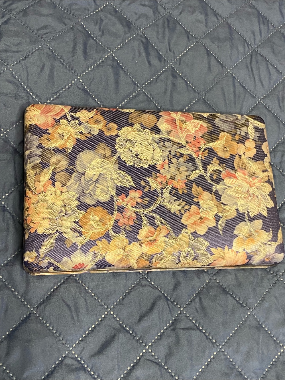 MELE & CO. Hardshell Blue Floral Tapestry Jewelry Box VINTAGE